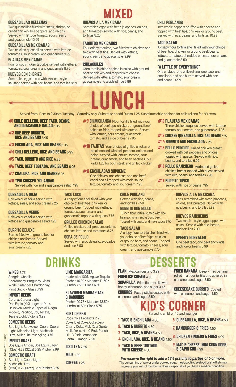 San Jose Mexican Old Orangeburg Rd Menu